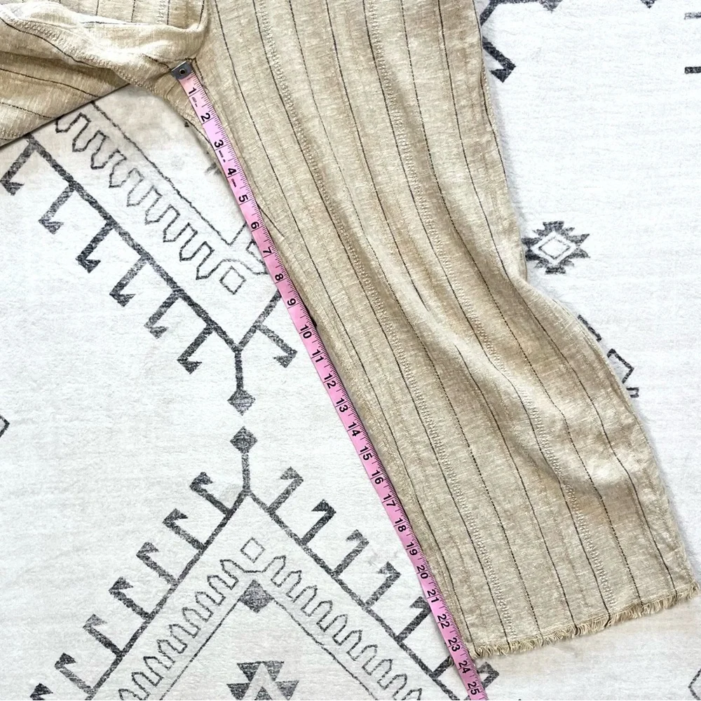 DREW x Anthropologie Striped Khaki Linen Blend Cropped Jumpsuit XS